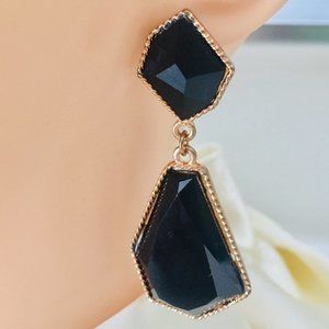 Black Gold Irregular Shaped Stones Earrings - Fashion Jewelry